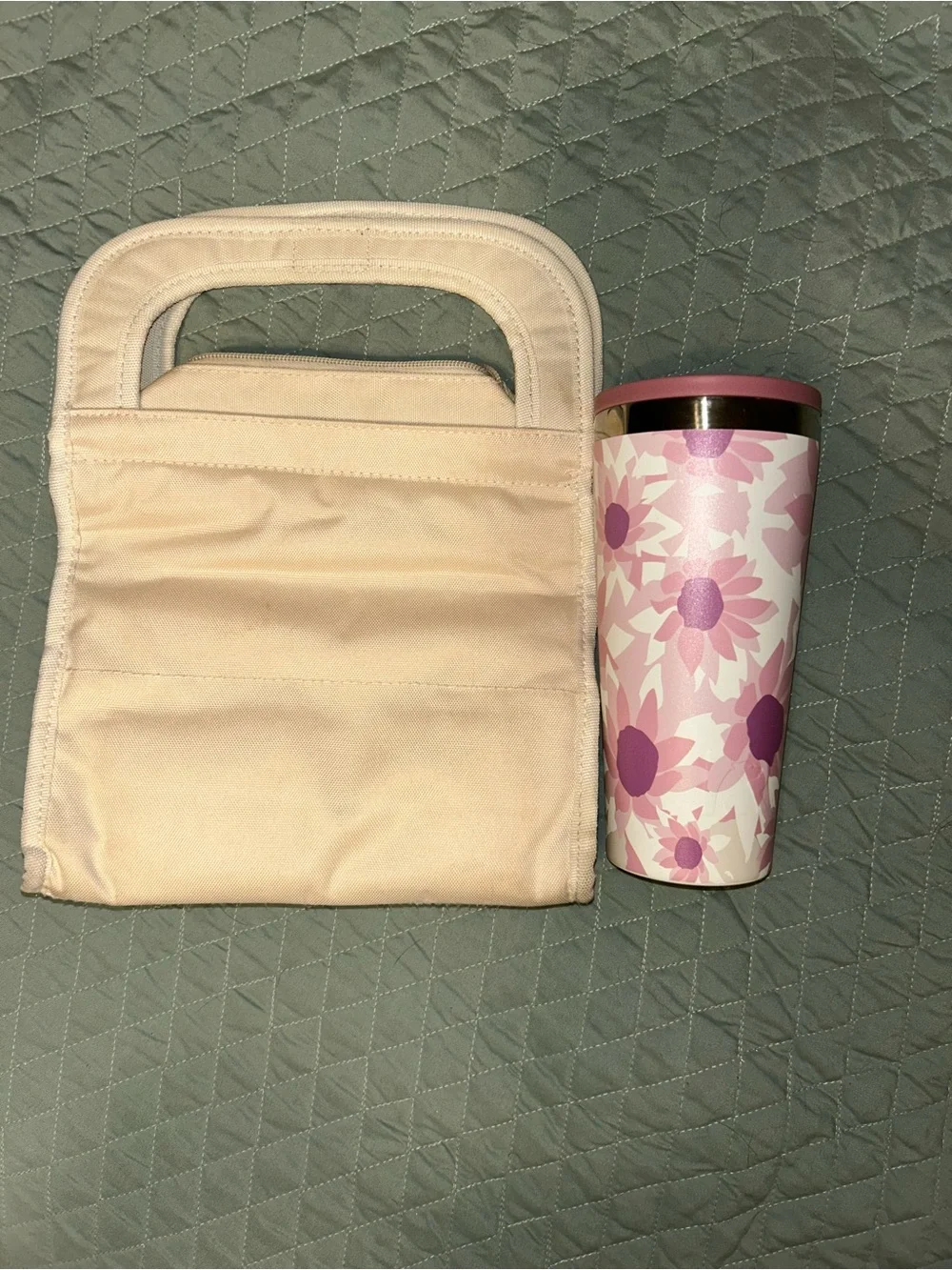 Pink Floral Insulated Tumbler with Light Pink Carry Case
